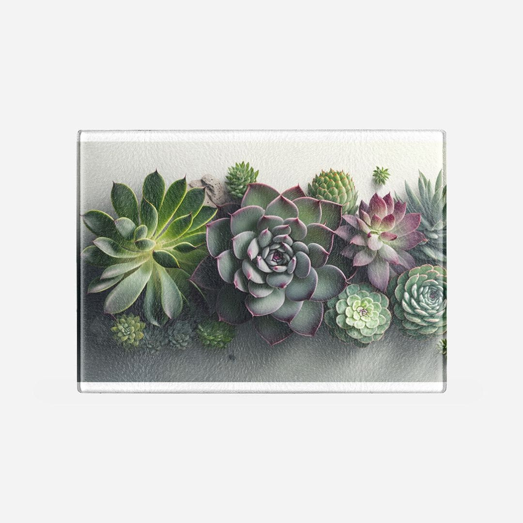 Succulents Glass Cutting Board Lrg. (15.75" x 11.5")