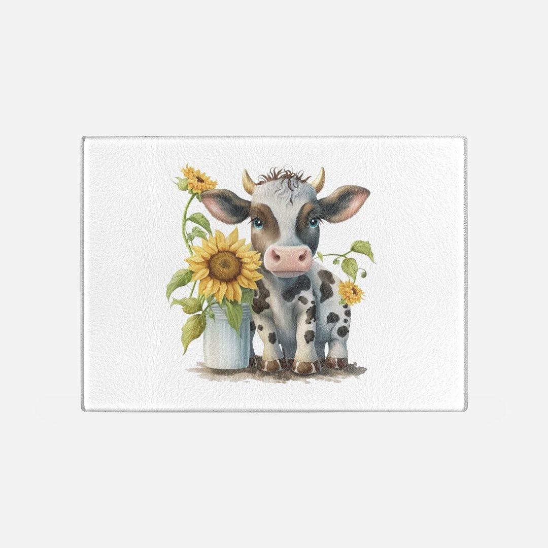 Country Cow and Sunflower Glass Cutting Board Lrg. (15.75" x 11.5")