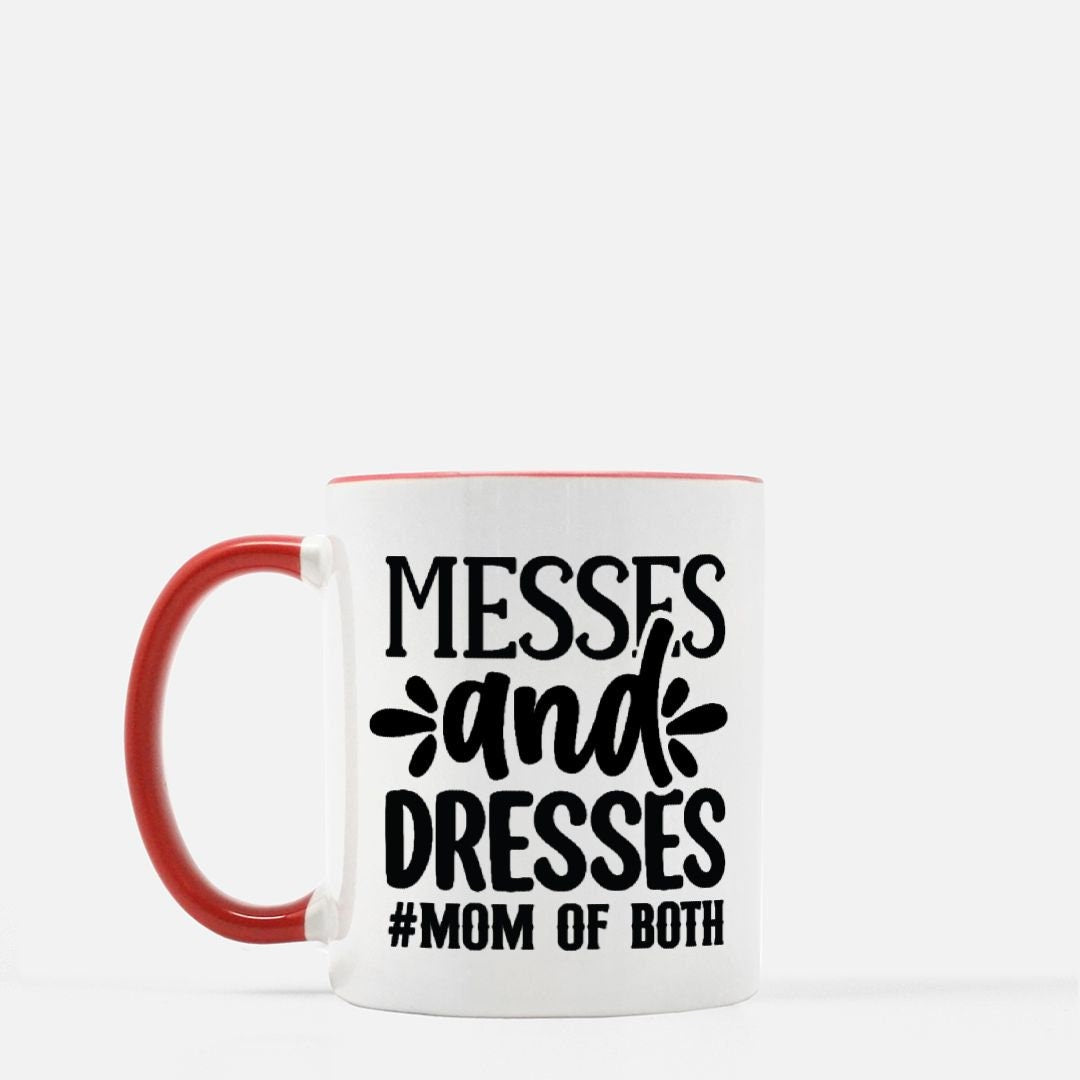 Messes and Dresses Mug 11 oz. (Red + White)
