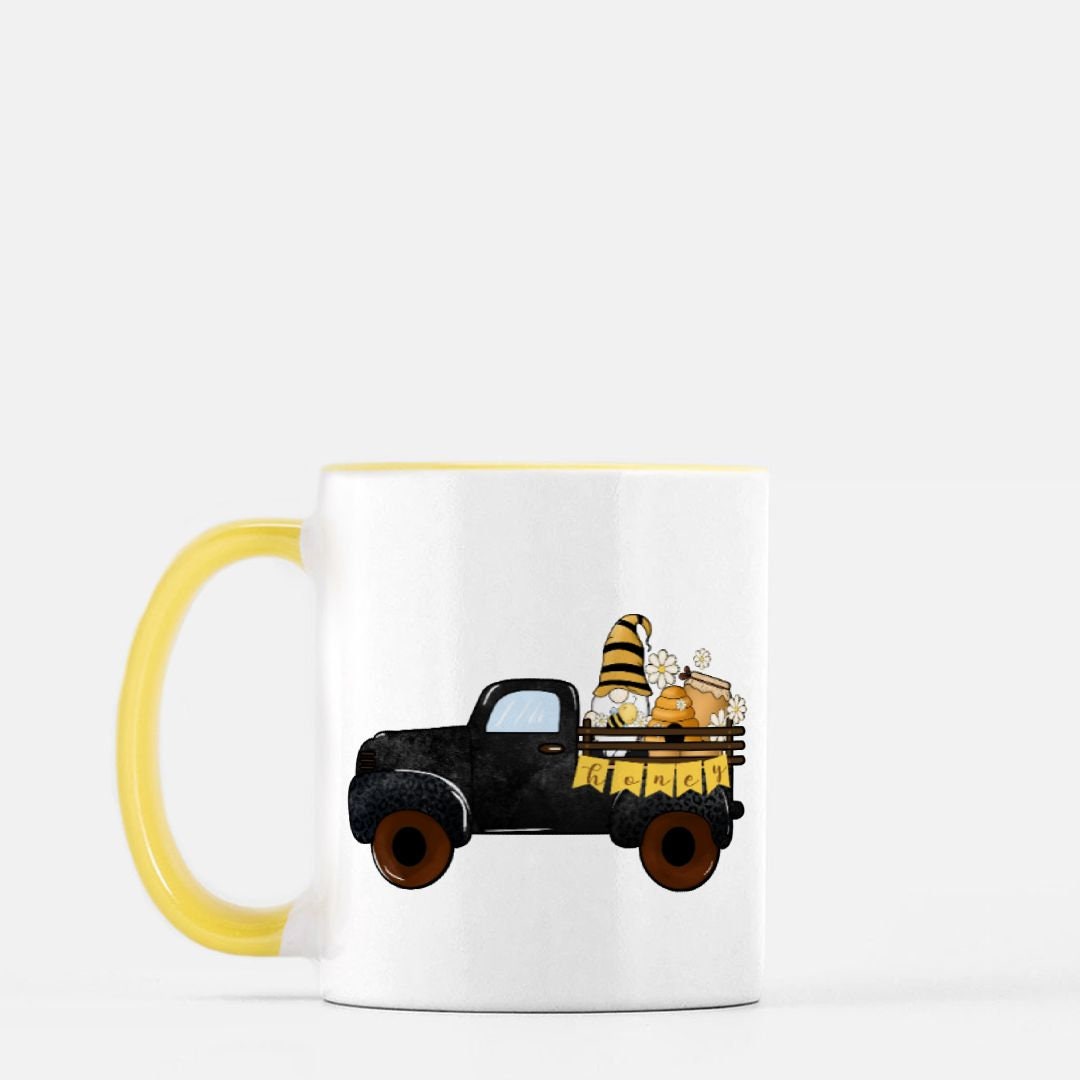 Vintage Honey Truck with Gnome Mug 11 oz. (Yellow + White)