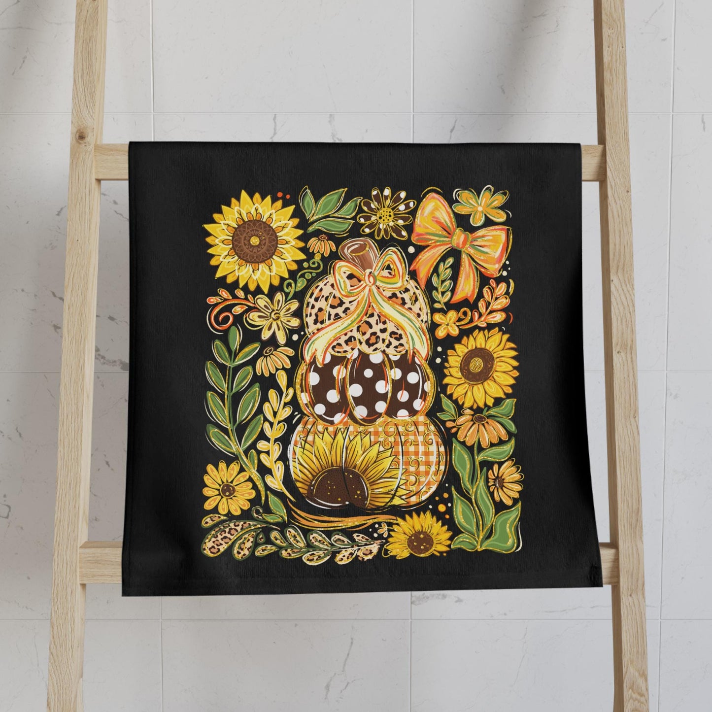 Sunflower Garden Hand Towel, Rustic Farmhouse Kitchen Decor