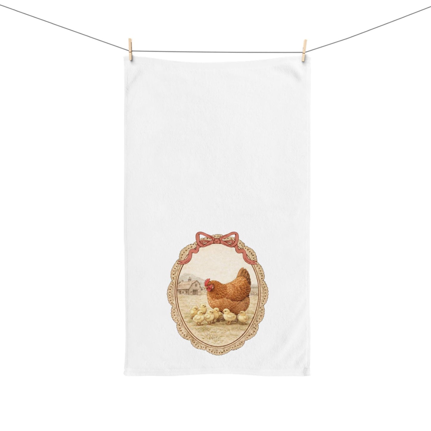 Mama Hen and Chicks Hand Towel Farmhouse Chicken Kitchen Country Decor Towel