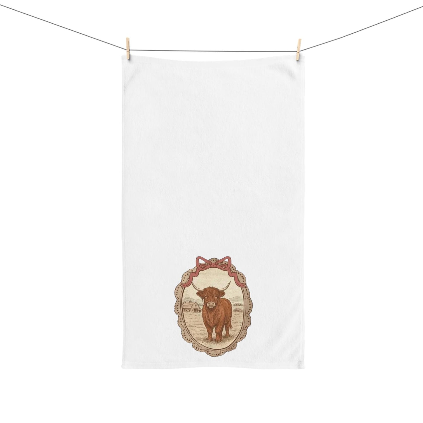 Highland Cow Hand Towel Vintage Rustic Country Farmhouse Tea Towel