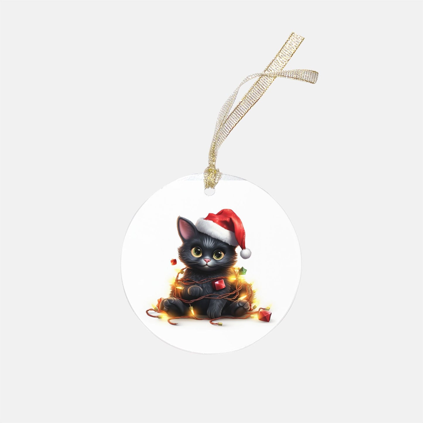 Christmas Kitty wrapped with lights Ornament - Clear Acrylic (Round)