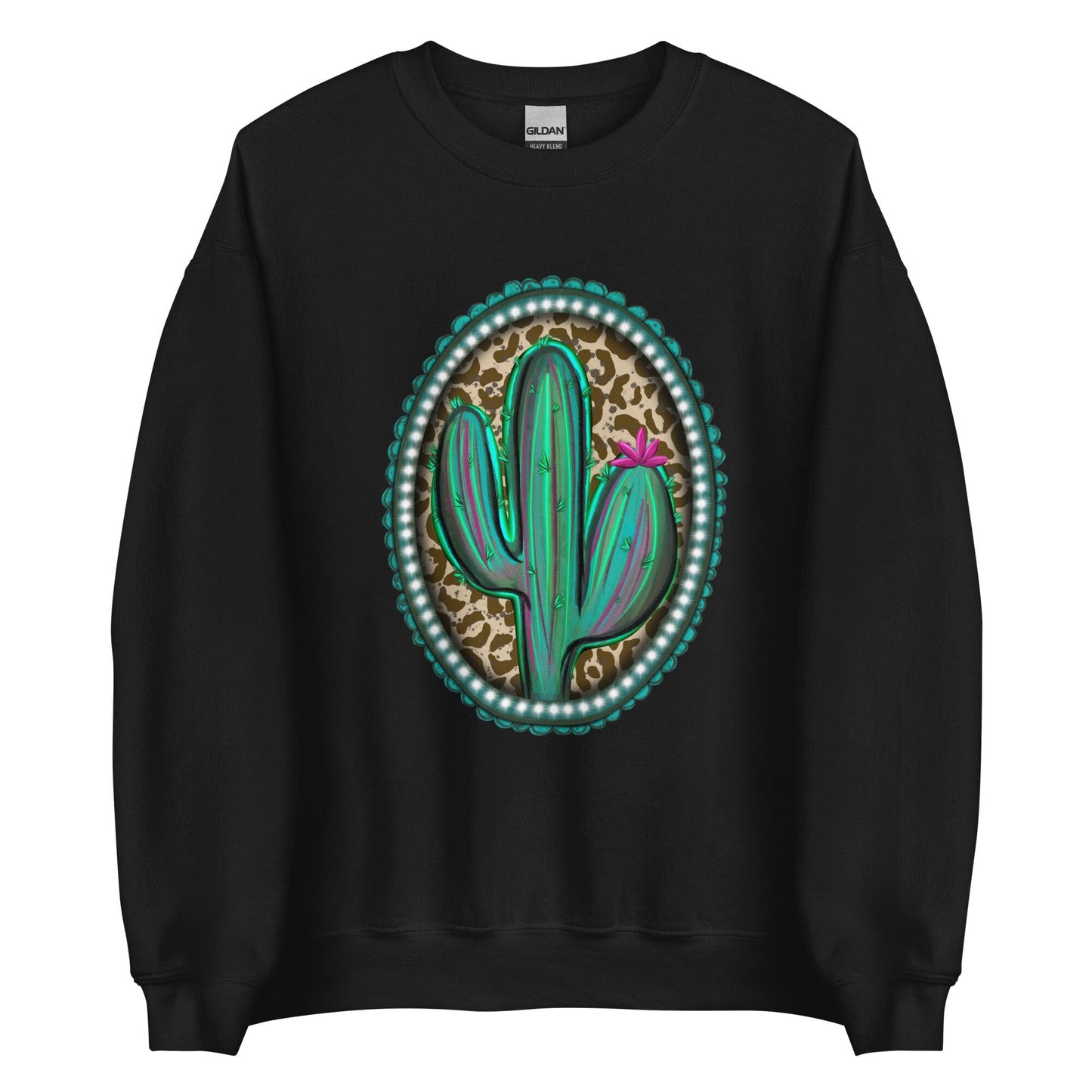 Western Brooch with cactus and leopard print Unisex Sweatshirt
