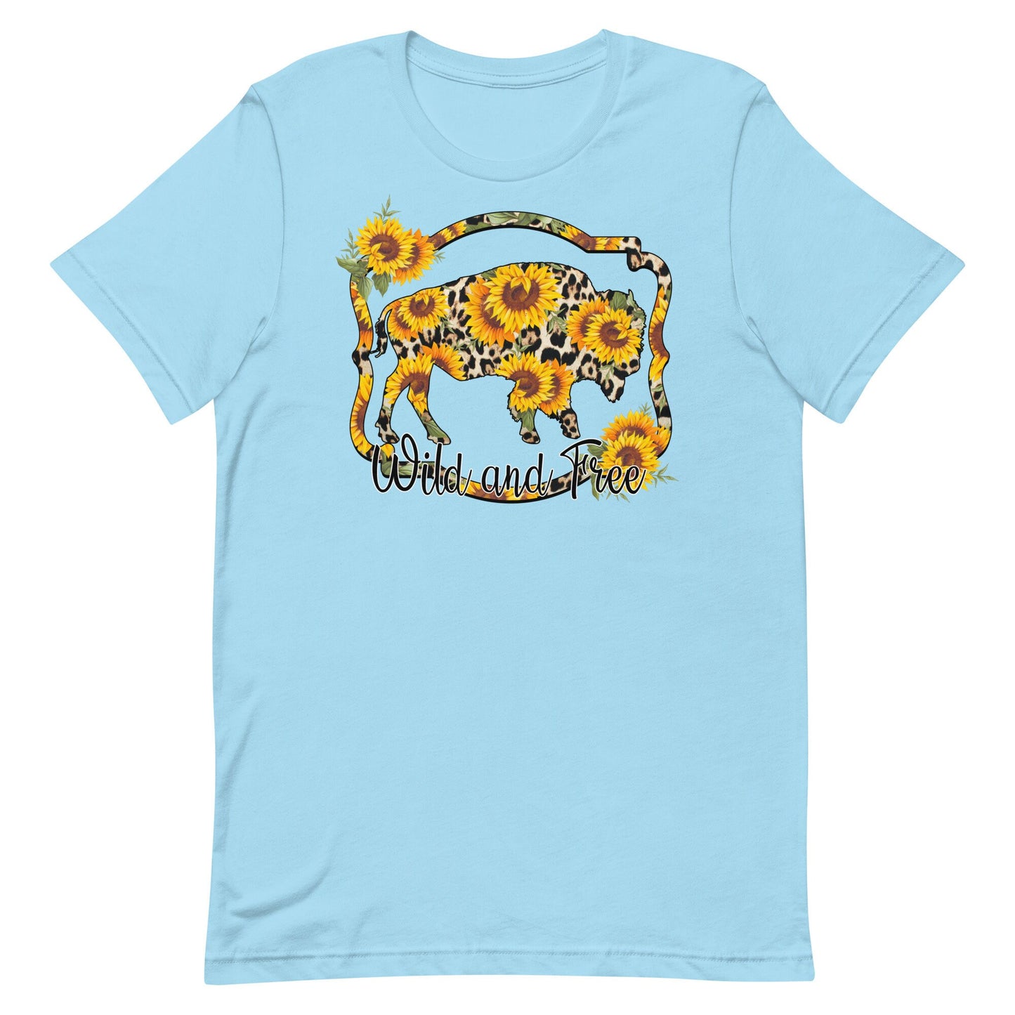 Wild and Free Western Bufflo Print with sunflowers Unisex t-shirt