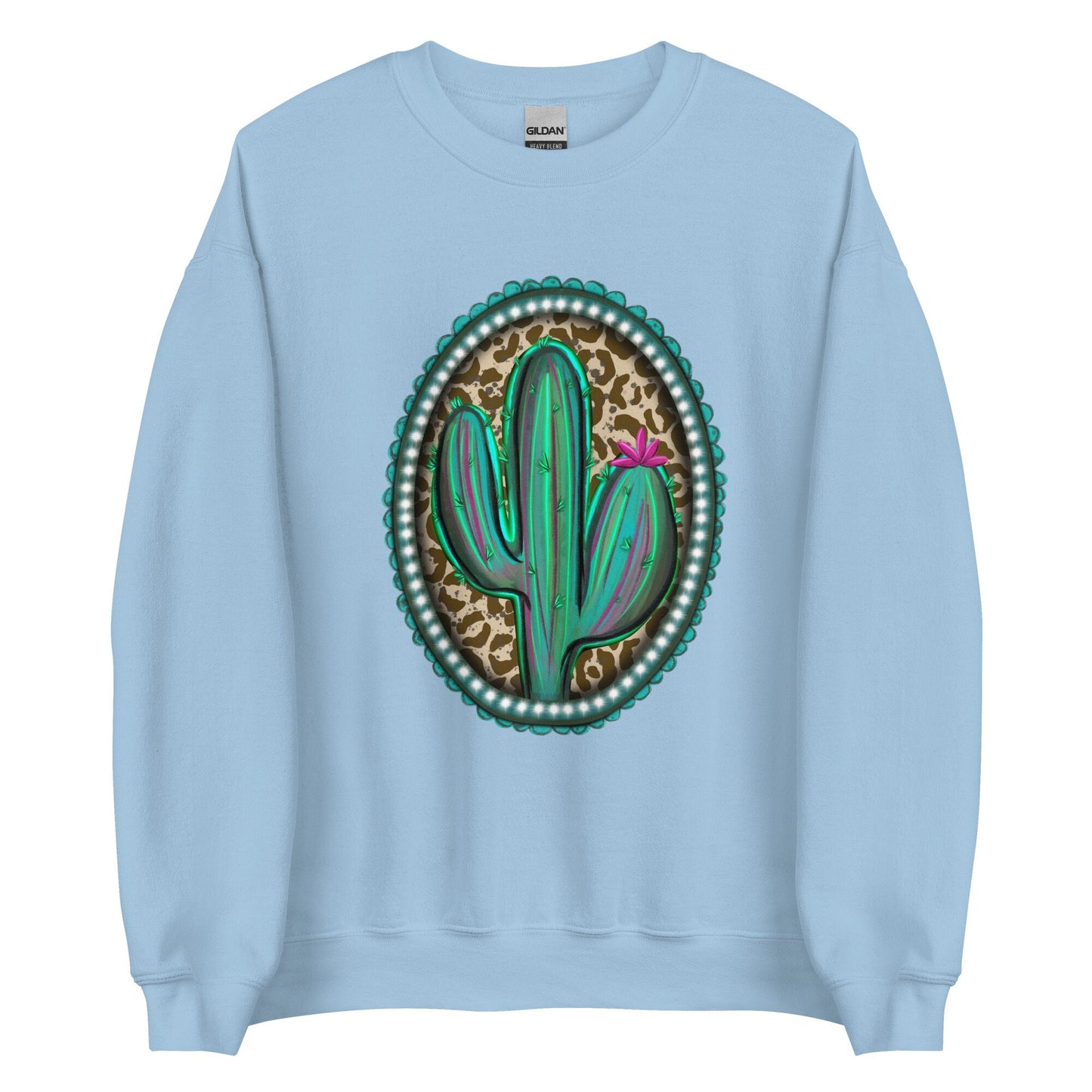 Western Brooch with cactus and leopard print Unisex Sweatshirt
