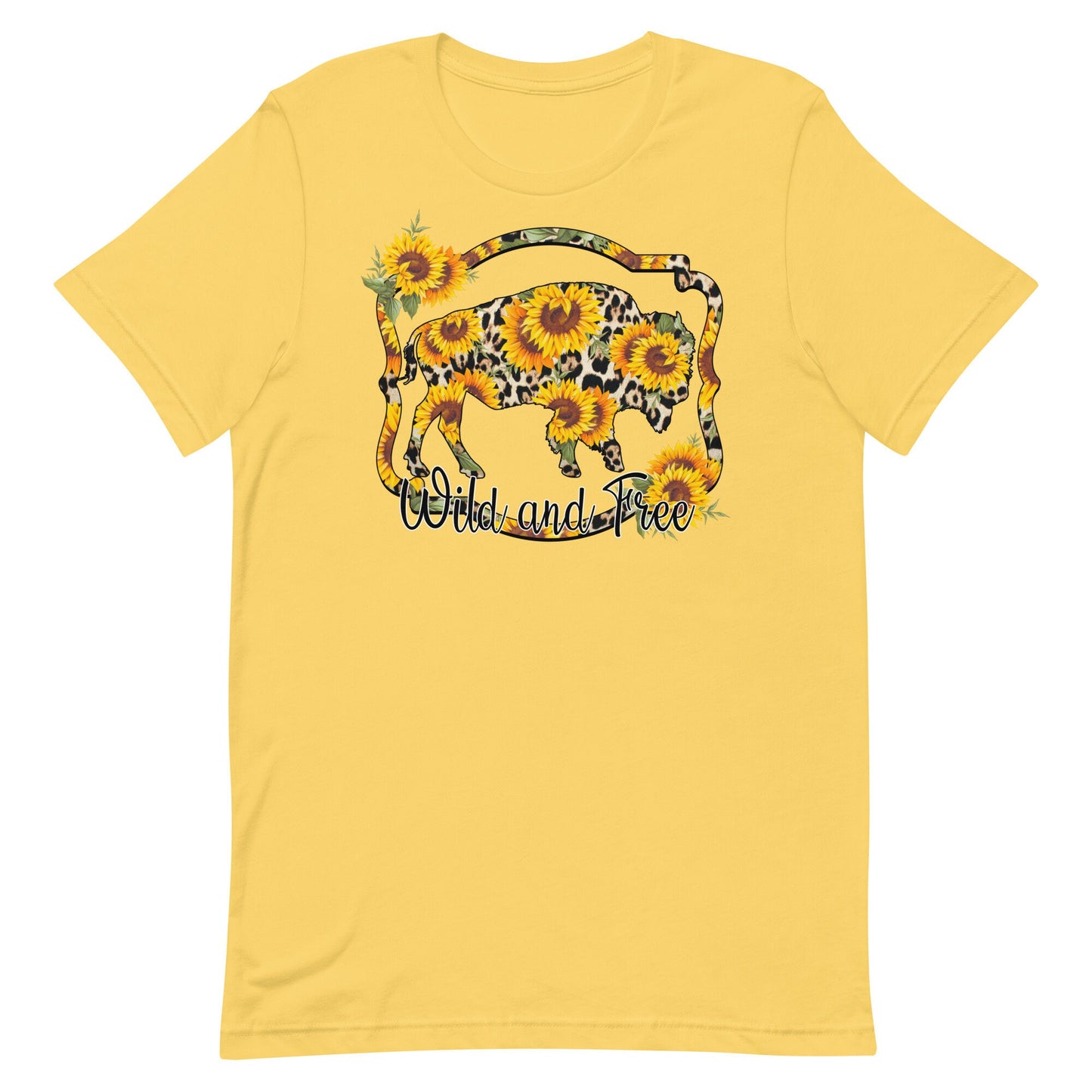Wild and Free Western Bufflo Print with sunflowers Unisex t-shirt