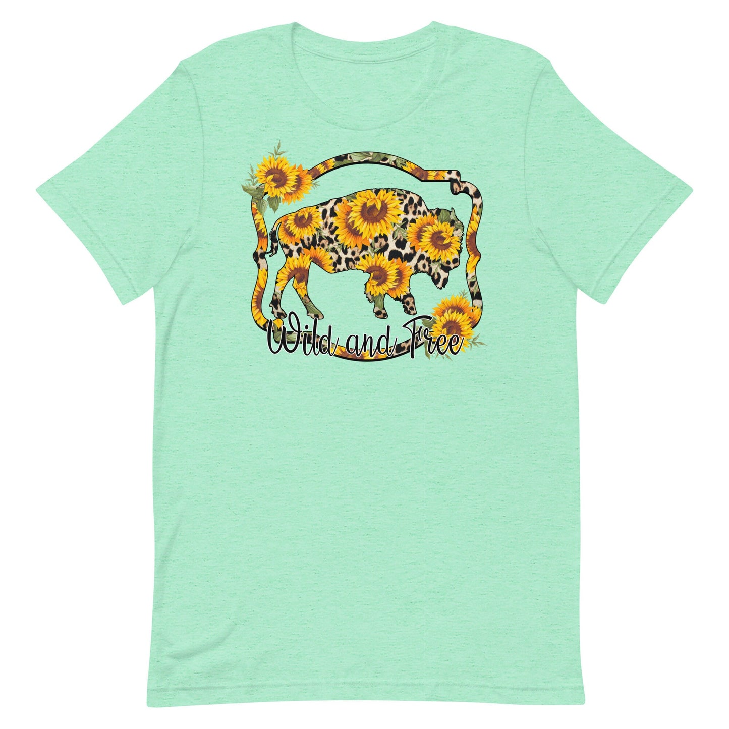 Wild and Free Western Bufflo Print with sunflowers Unisex t-shirt