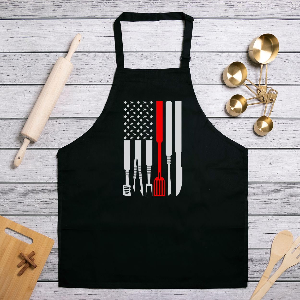 BBQ American Flag Apron (Full-Length)