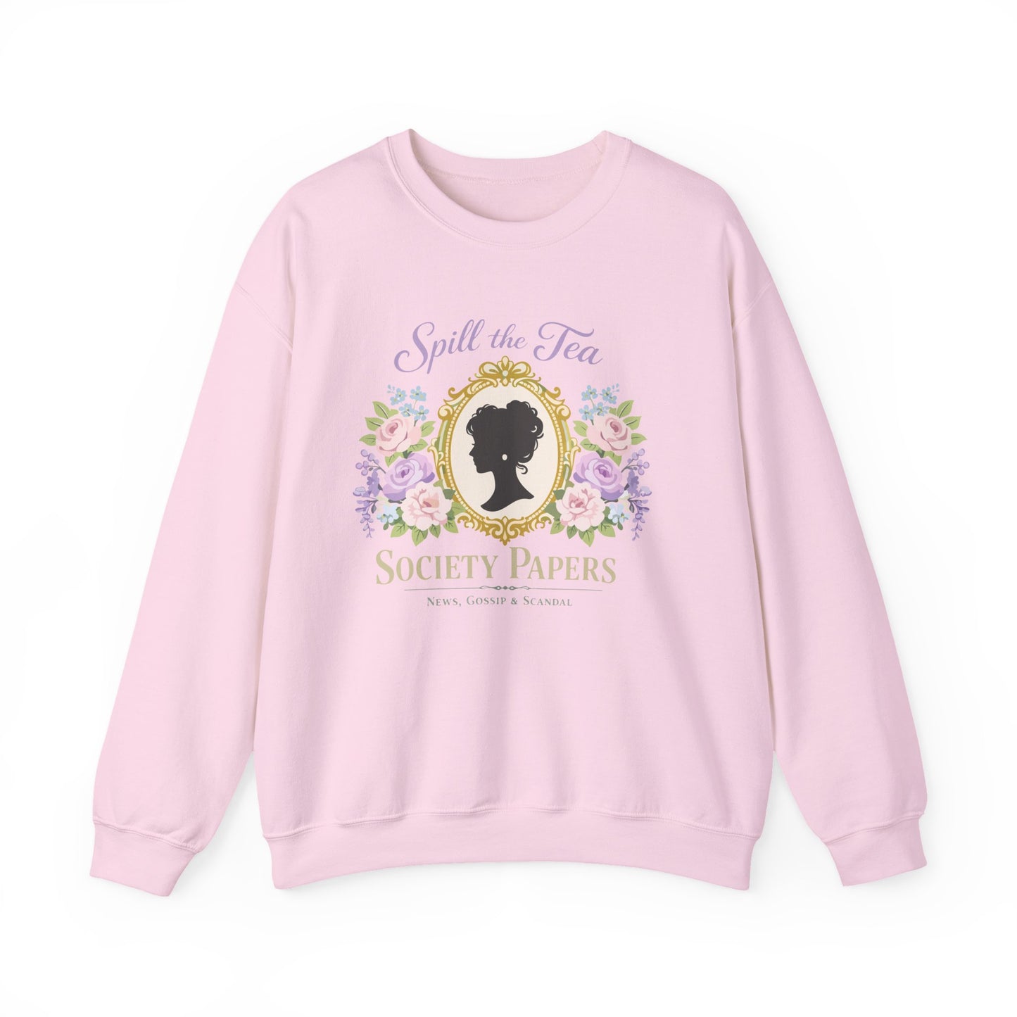 Spill the Tea Society Papers Crewneck Sweatshirt Floral Vintage Silhouette Bridgerton Shirt