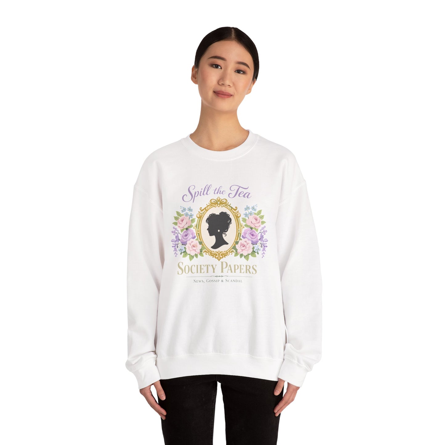 Spill the Tea Society Papers Crewneck Sweatshirt Floral Vintage Silhouette Bridgerton Shirt