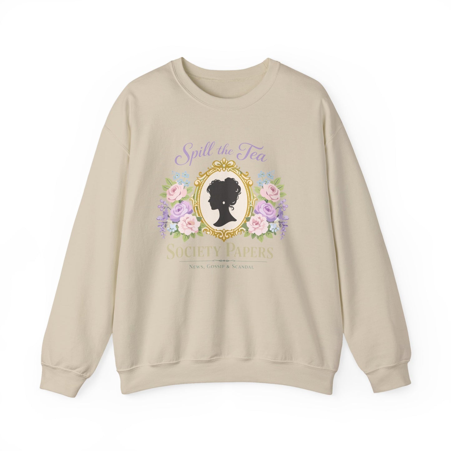Spill the Tea Society Papers Crewneck Sweatshirt Floral Vintage Silhouette Bridgerton Shirt