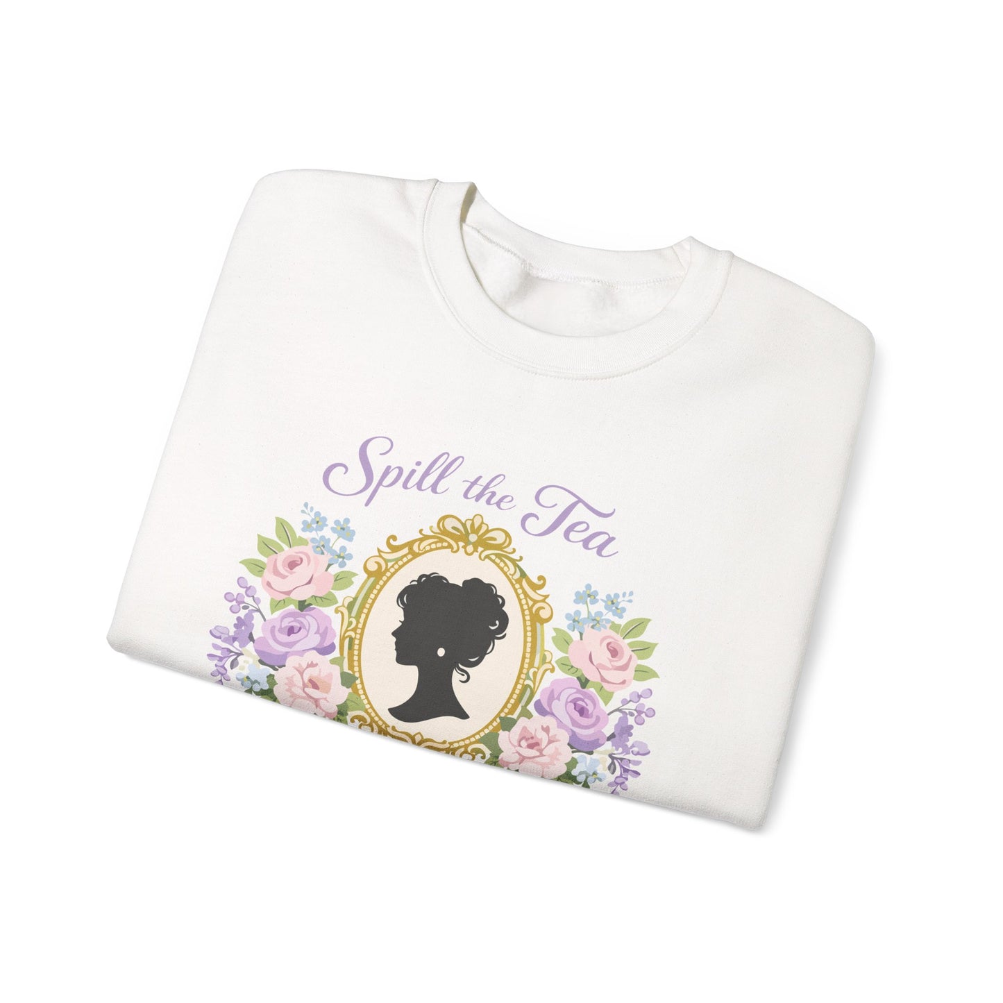 Spill the Tea Society Papers Crewneck Sweatshirt Floral Vintage Silhouette Bridgerton Shirt