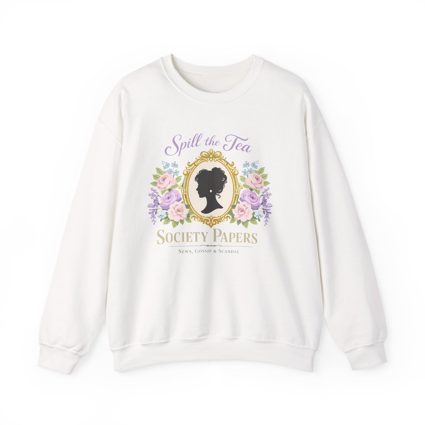 Spill the Tea Society Papers Crewneck Sweatshirt Floral Vintage Silhouette Bridgerton Shirt