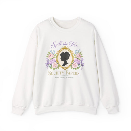 Spill the Tea Society Papers Crewneck Sweatshirt Floral Vintage Silhouette Bridgerton Shirt