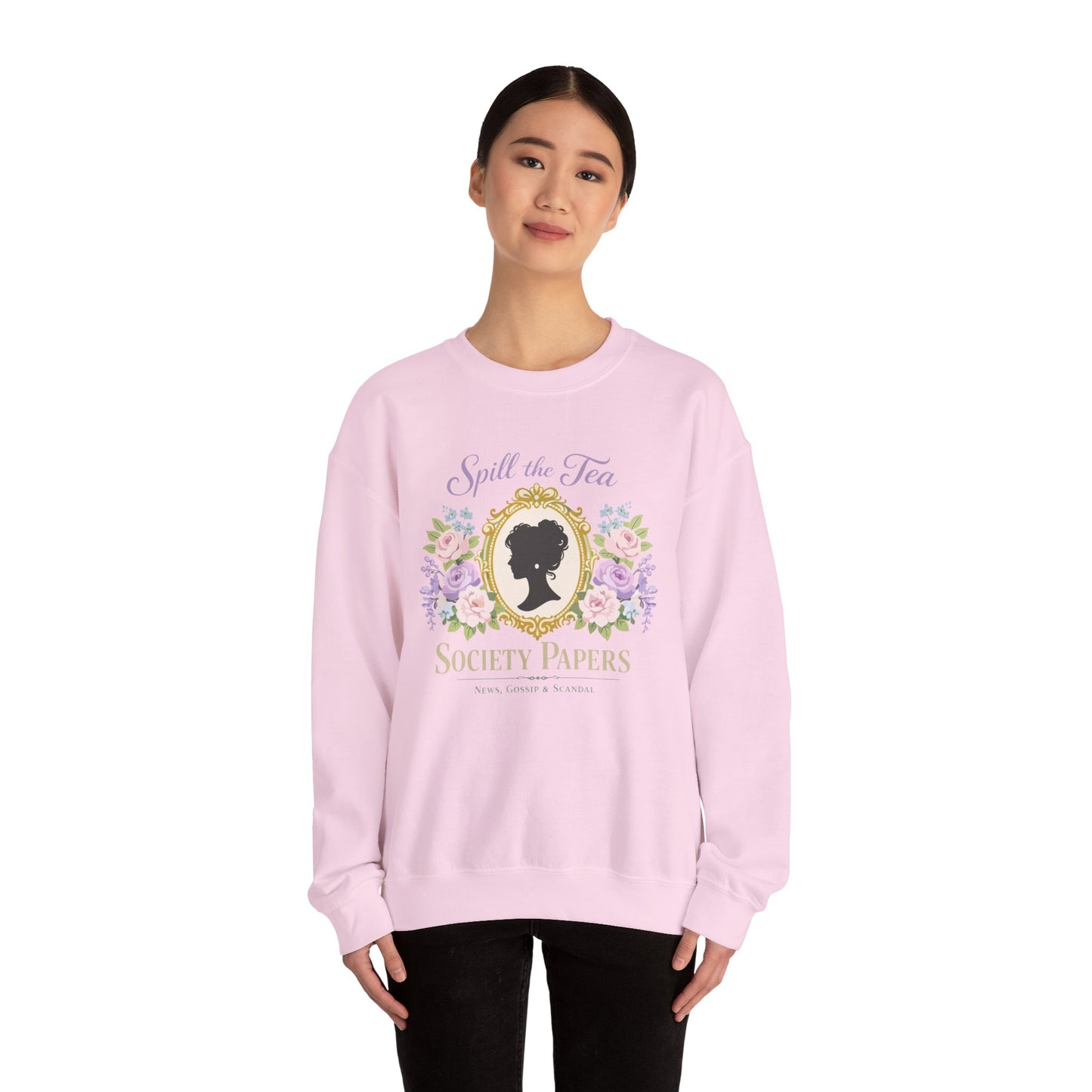 Spill the Tea Society Papers Crewneck Sweatshirt Floral Vintage Silhouette Bridgerton Shirt