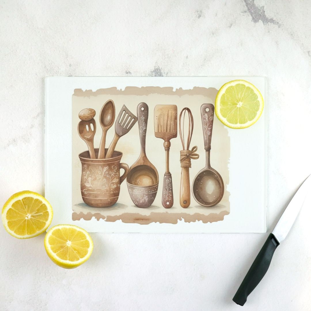Country Kitchen Glass Cutting Board Lrg. (15.75" x 11.5")