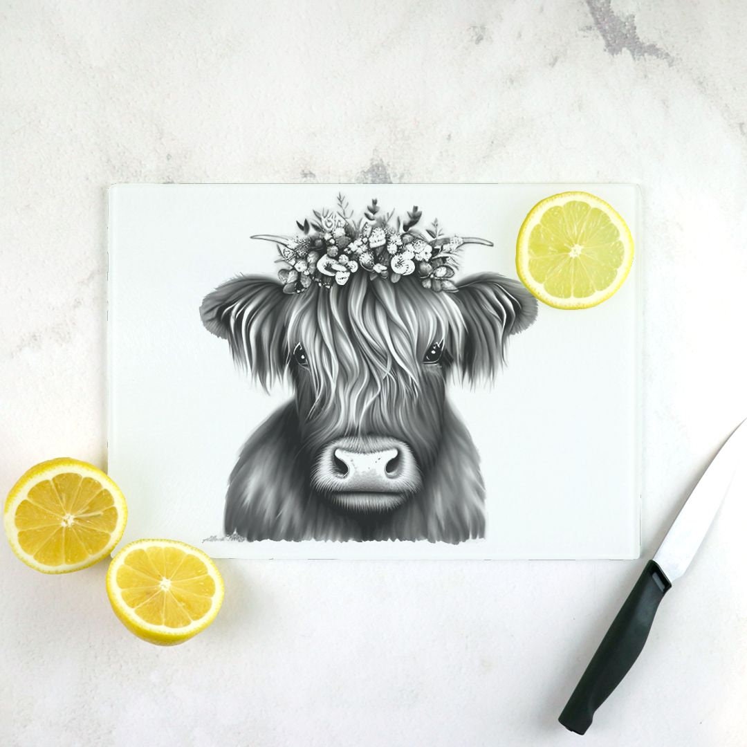 Country Heifer Glass Cutting Board Lrg. (15.75" x 11.5")
