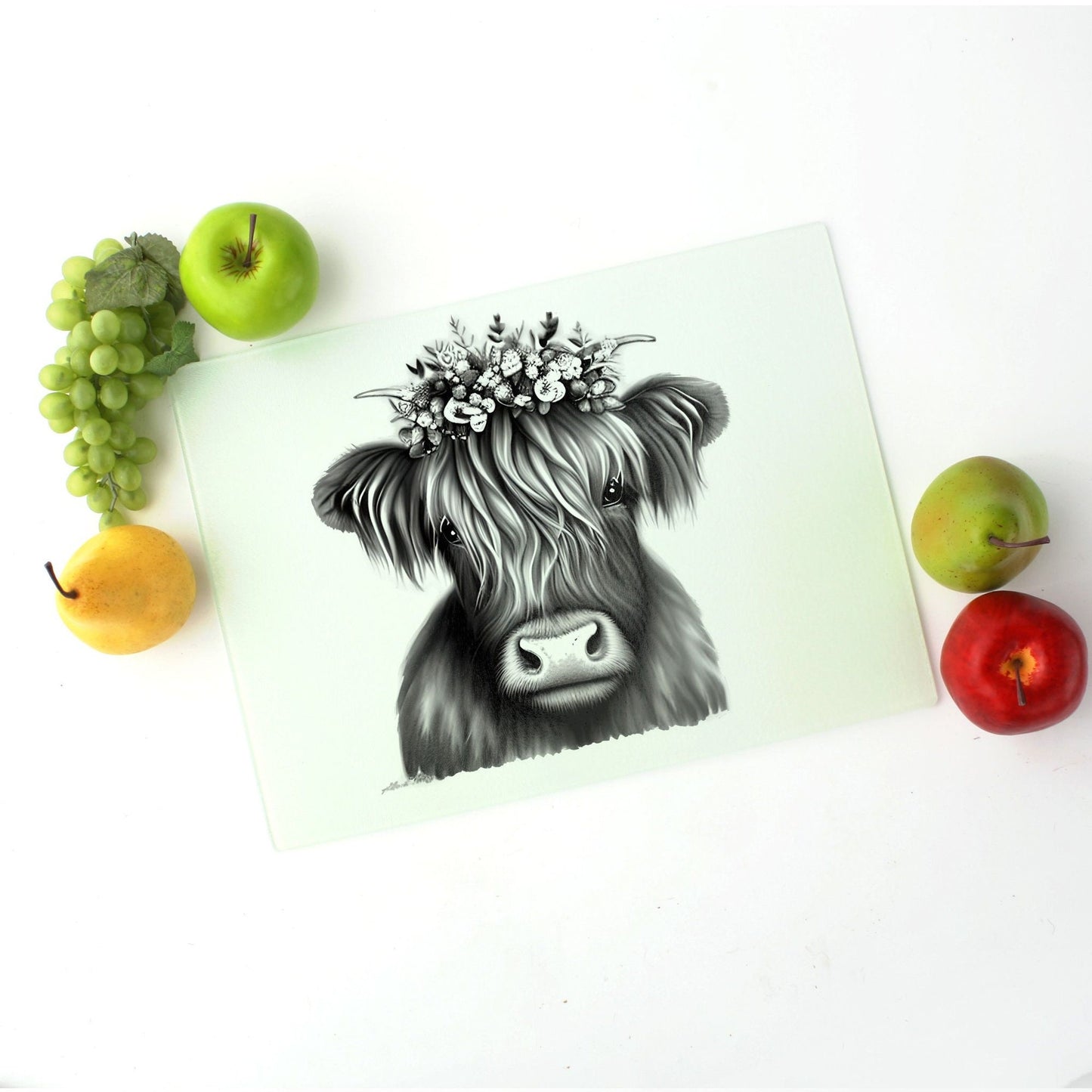 Country Heifer Glass Cutting Board Lrg. (15.75" x 11.5")