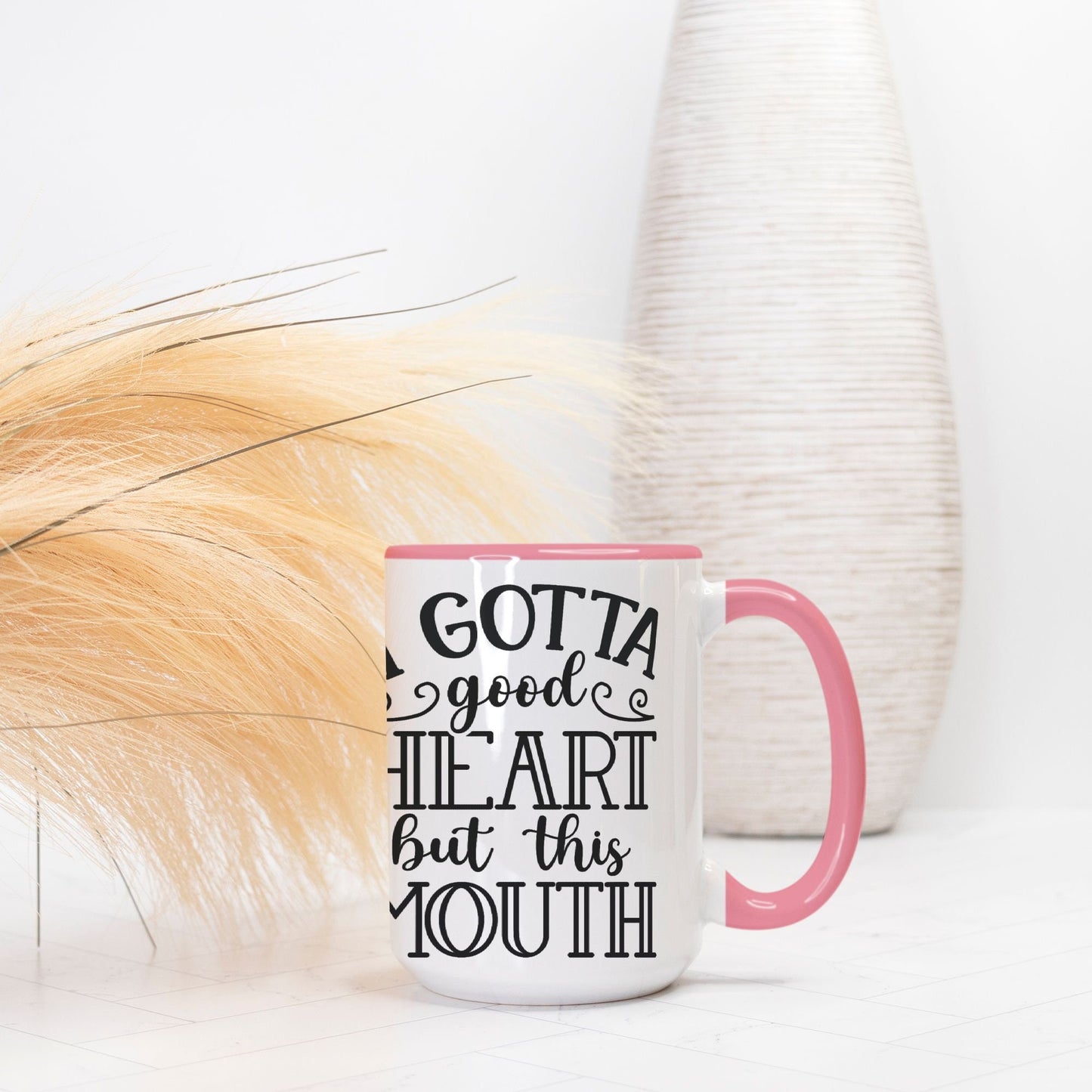 Heart and Mouth Mug Deluxe 15oz. (Pink + White)