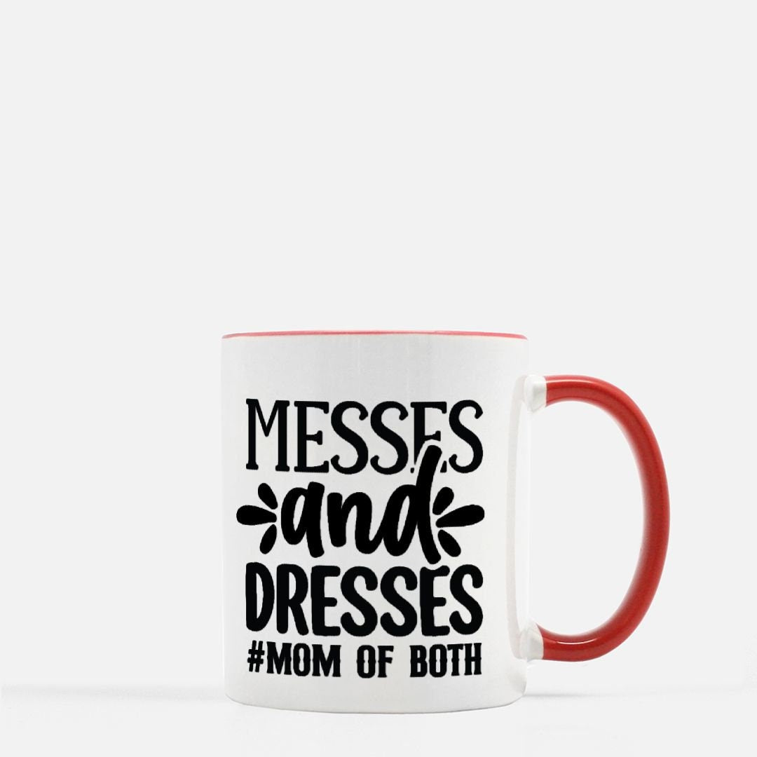 Messes and Dresses Mug 11 oz. (Red + White)