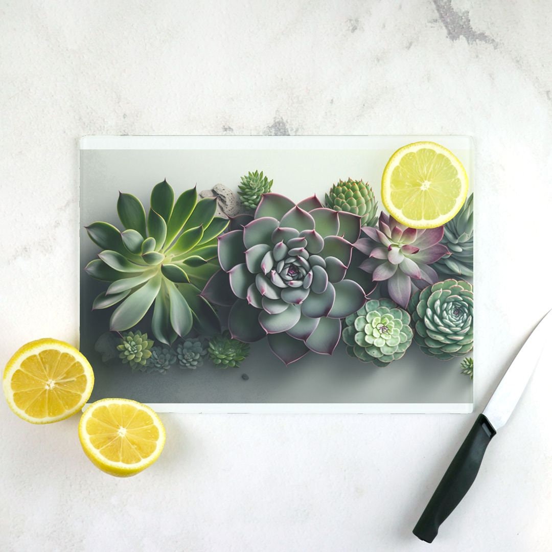 Succulents Glass  Cutting Board Lrg. (15.75" x 11.5")