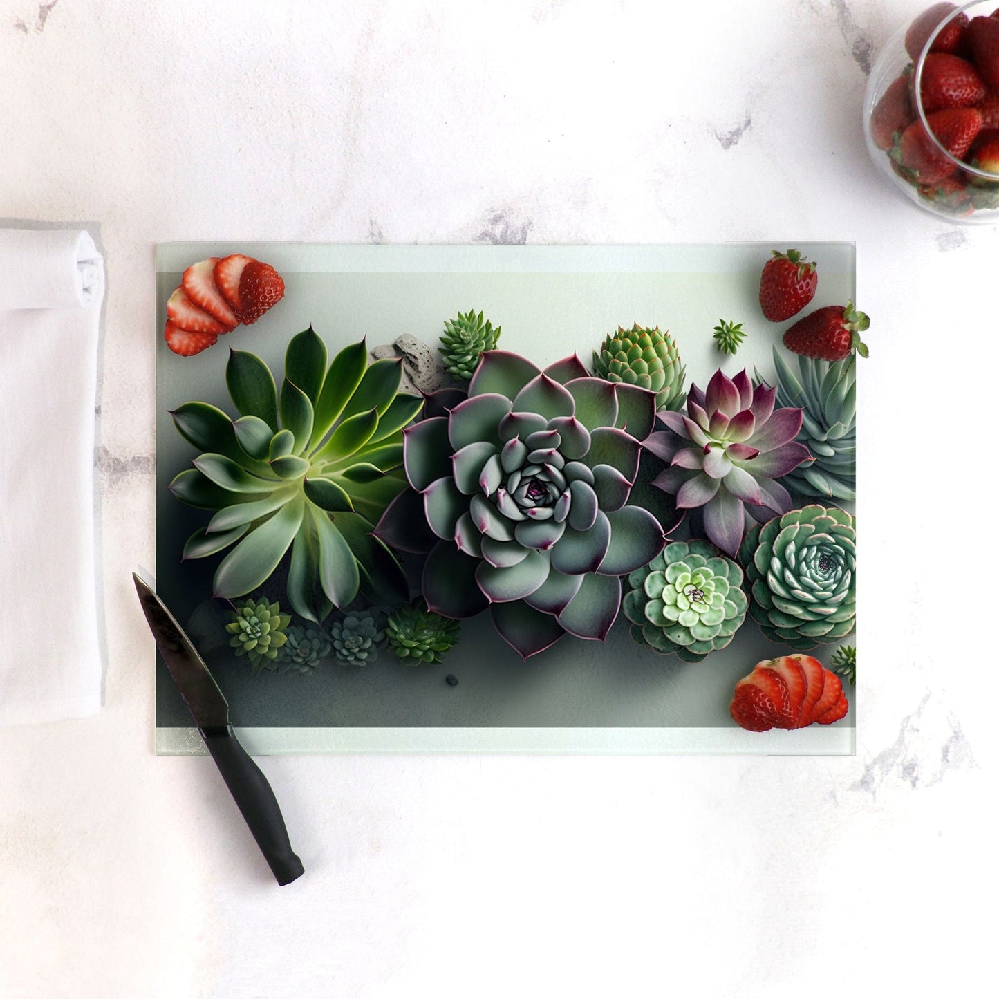 Succulents Glass  Cutting Board Lrg. (15.75" x 11.5")