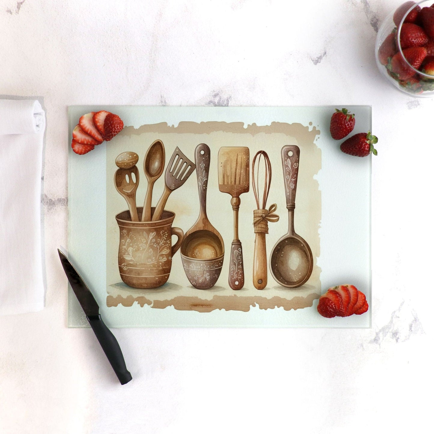 Country Kitchen Glass Cutting Board Lrg. (15.75" x 11.5")