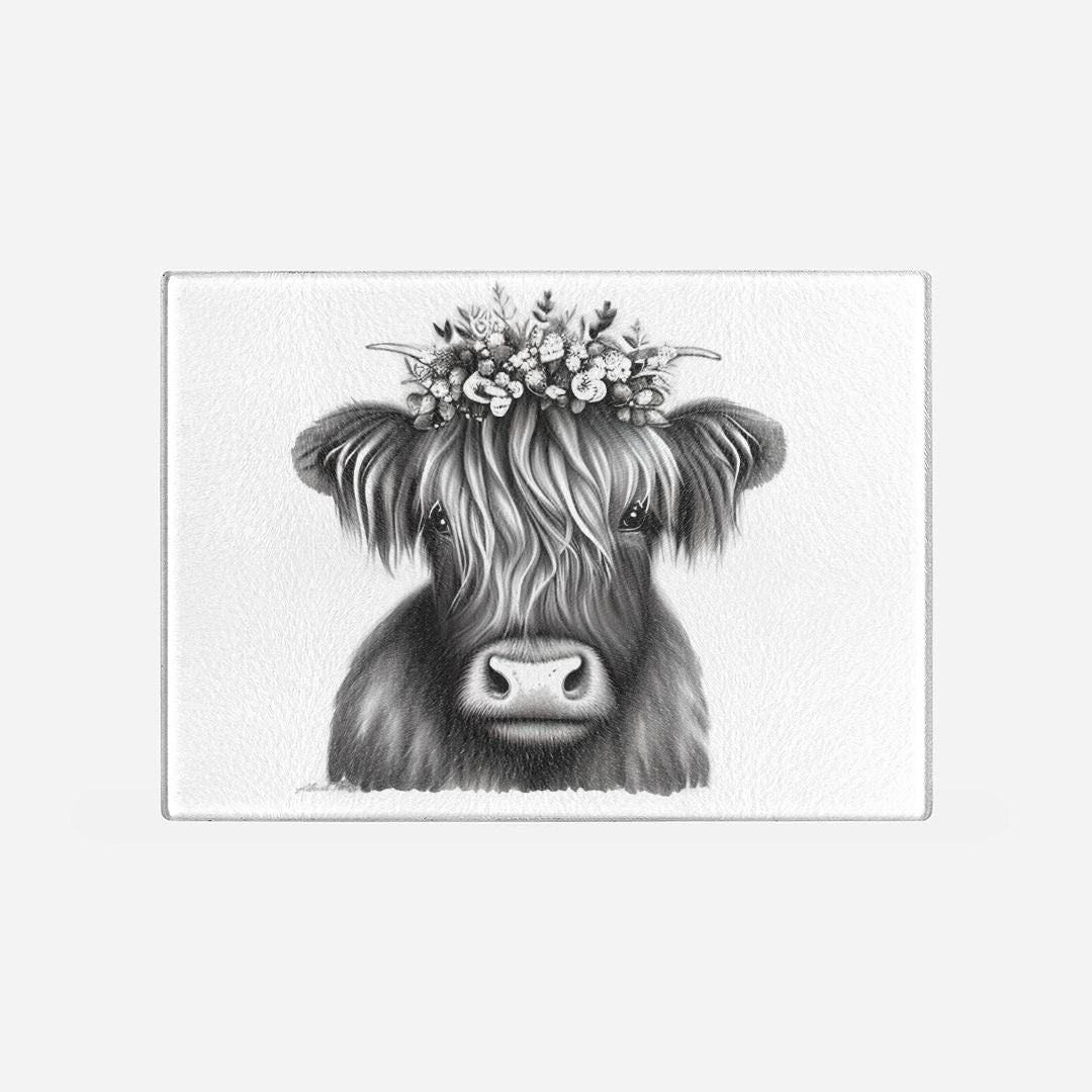 Country Heifer Glass Cutting Board Lrg. (15.75" x 11.5")
