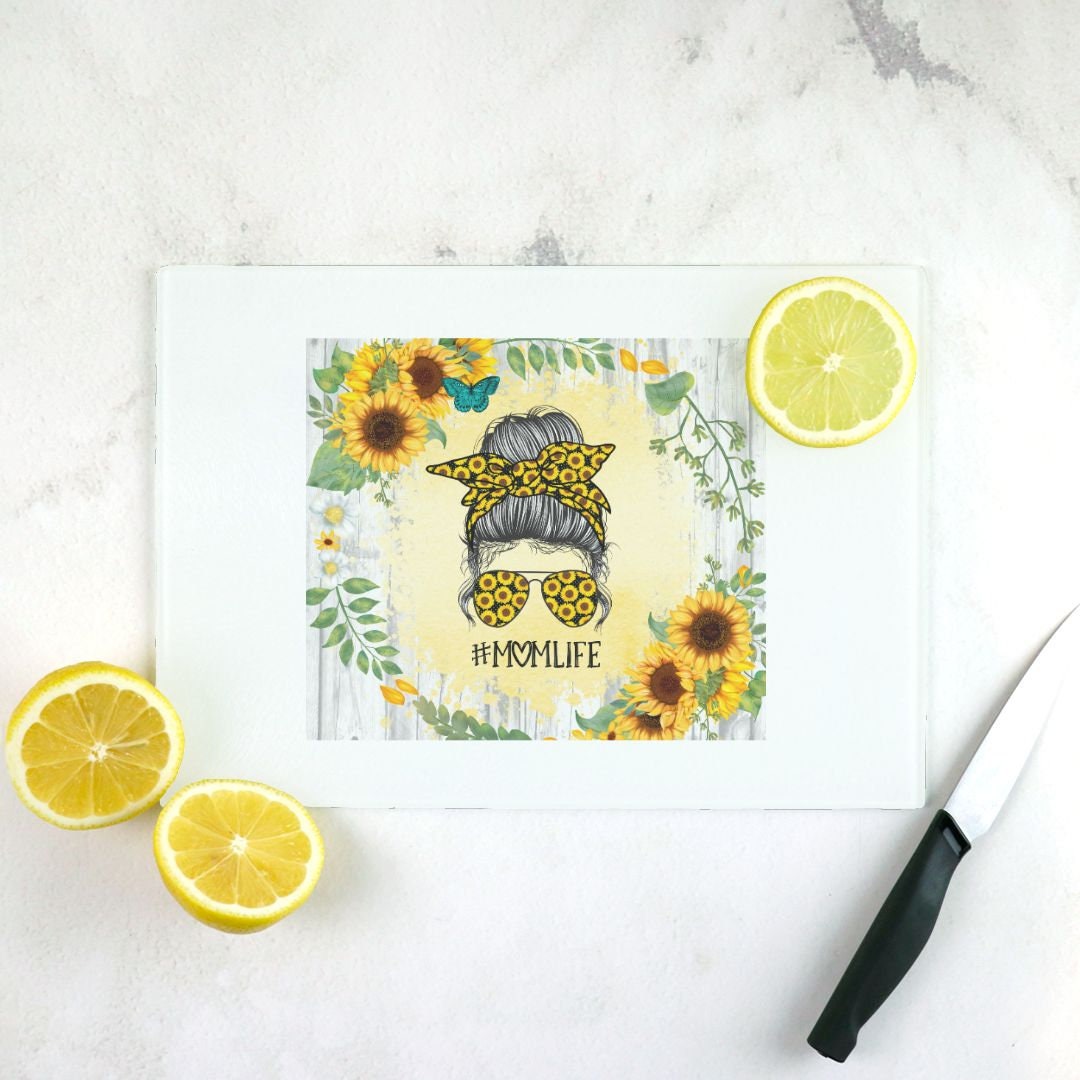 Sunflower #Momlife Cutting Board Lrg. (15.75" x 11.5")