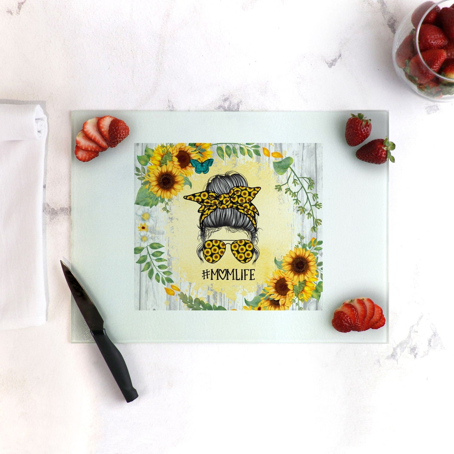 Sunflower #Momlife Cutting Board Lrg. (15.75" x 11.5")