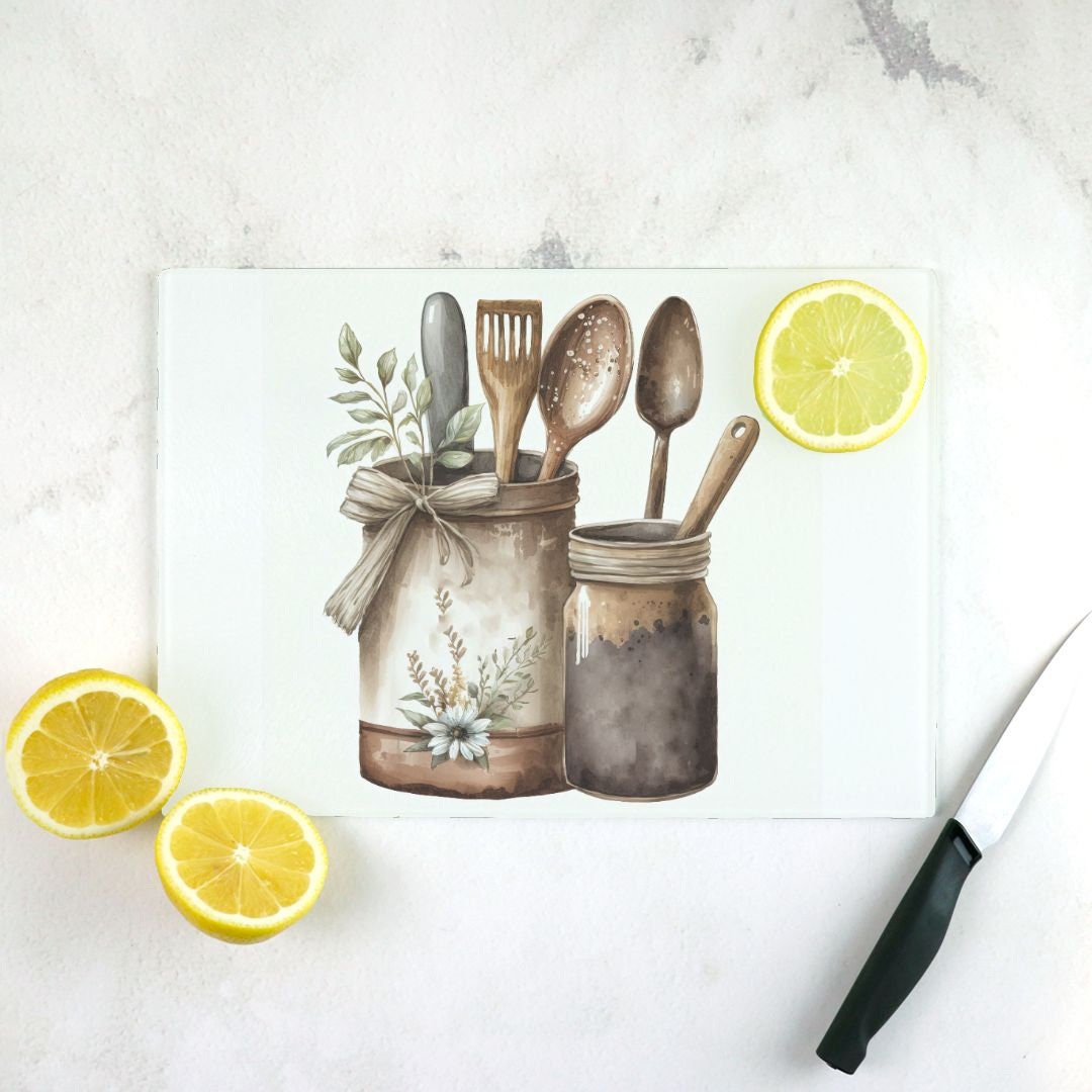 Primitive Country Glass Cutting Board Lrg. (15.75" x 11.5")