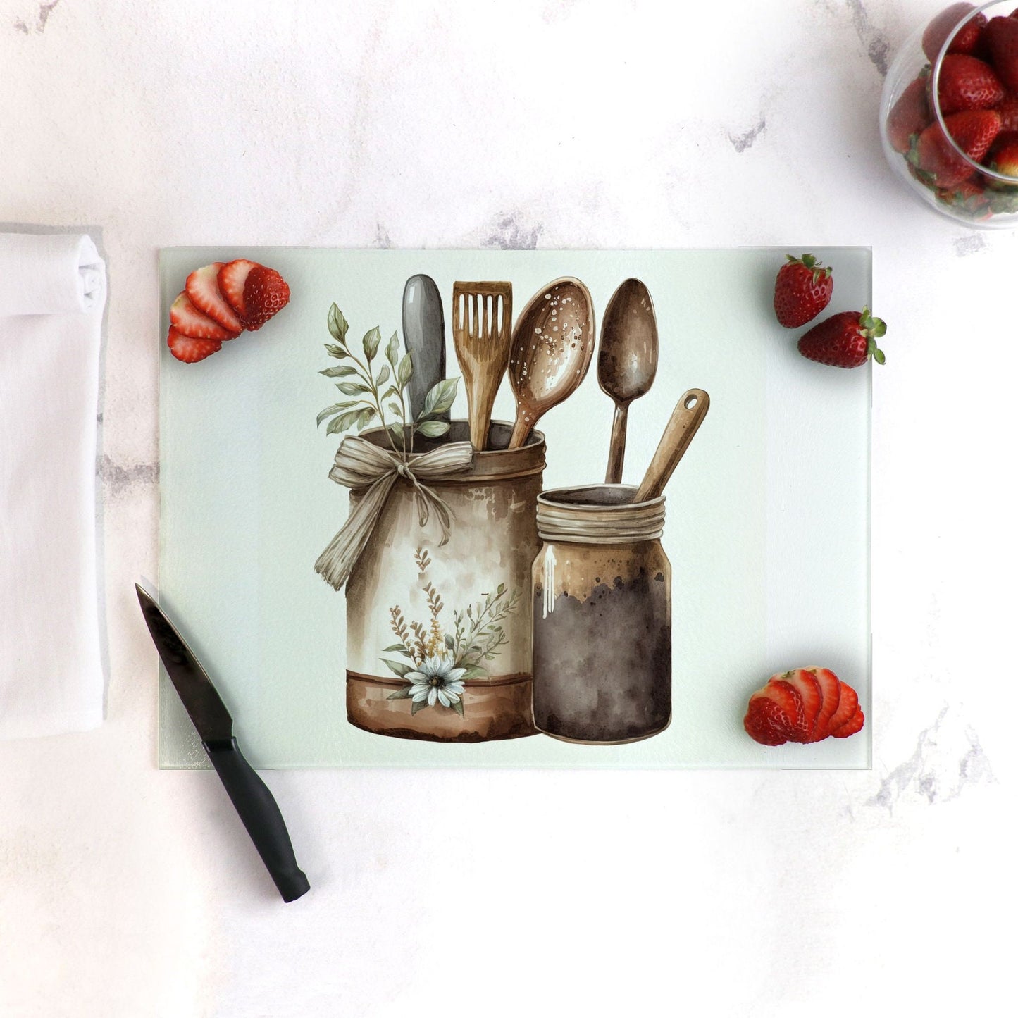 Primitive Country Glass Cutting Board Lrg. (15.75" x 11.5")