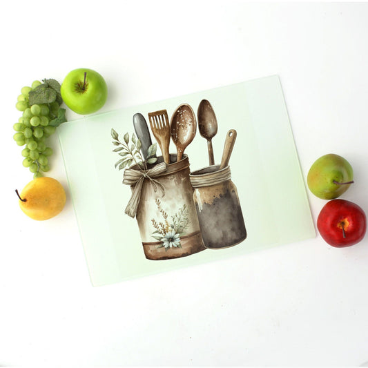 Primitive Country Glass Cutting Board Lrg. (15.75" x 11.5")