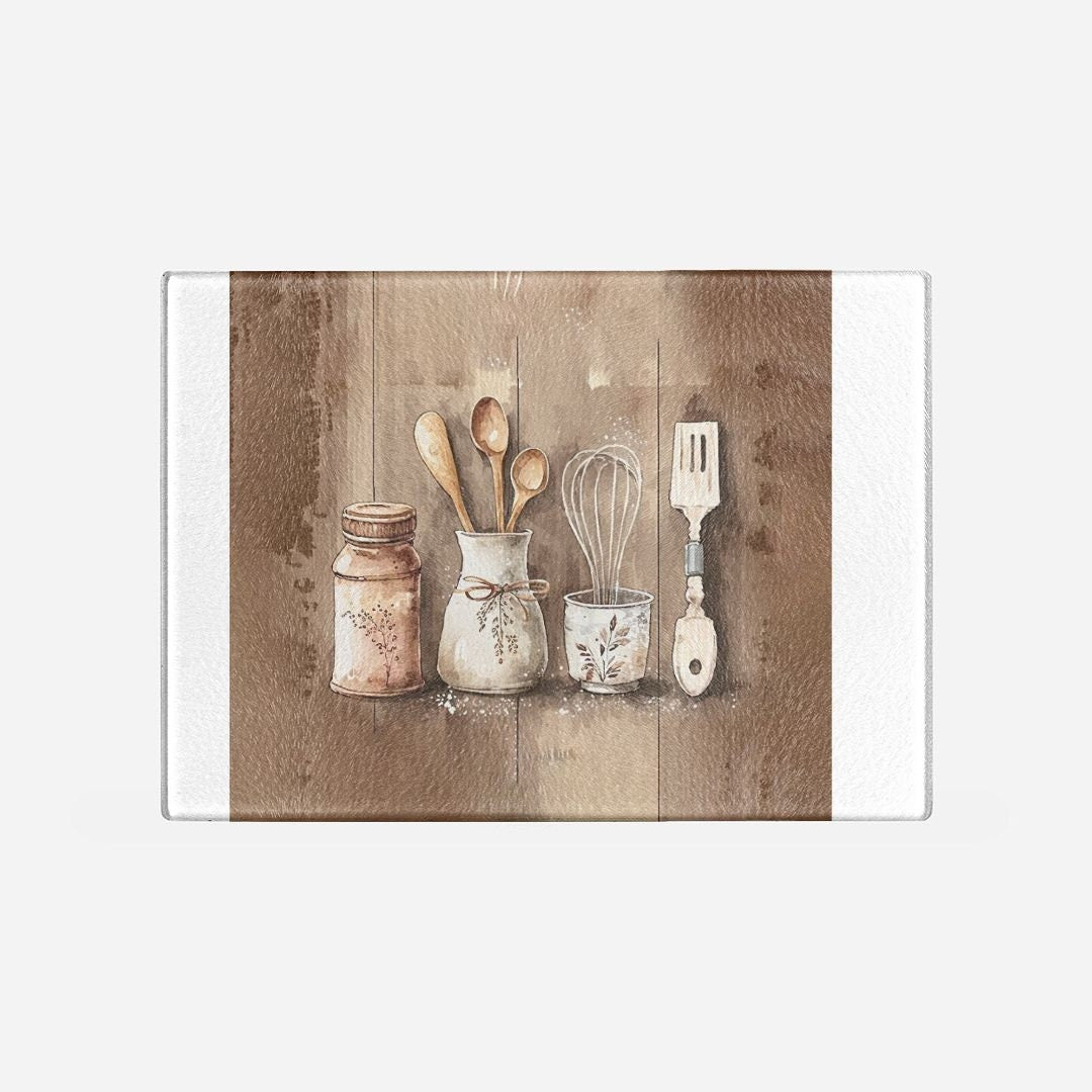 Country Wooden Spoon Glass Cutting Board Lrg. (15.75" x 11.5")