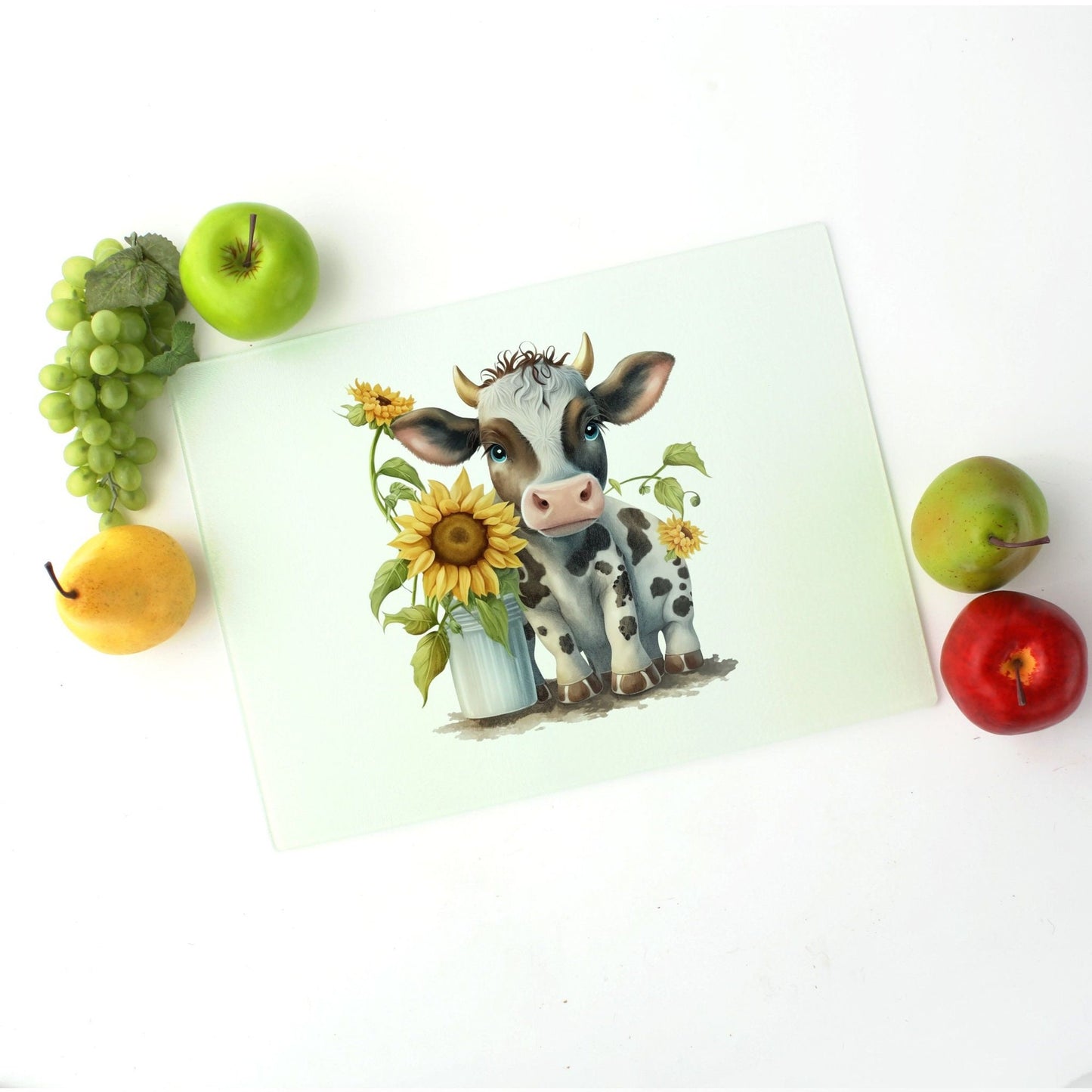 Country Cow and Sunflower Glass Cutting Board Lrg. (15.75" x 11.5")
