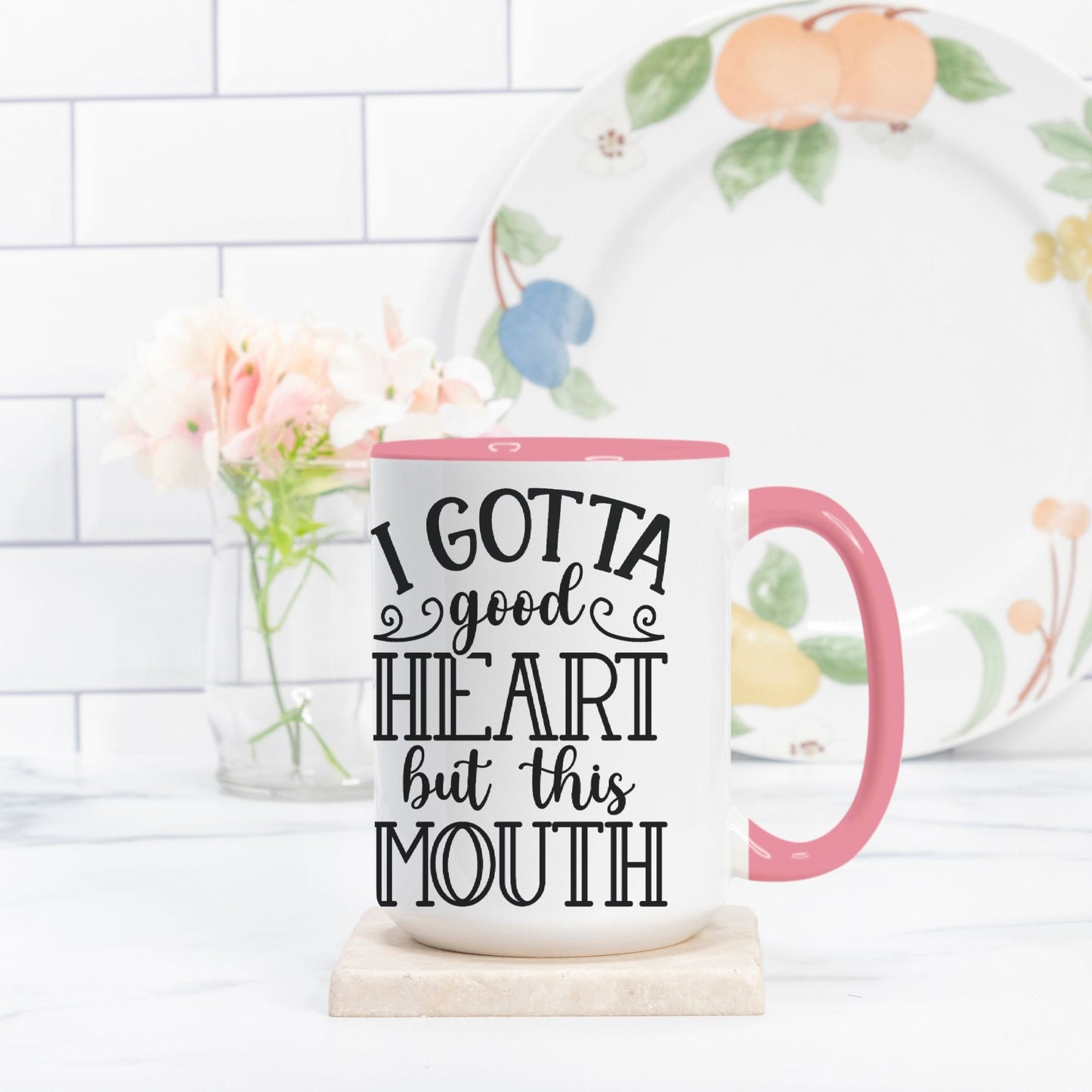 Heart and Mouth Mug Deluxe 15oz. (Pink + White)