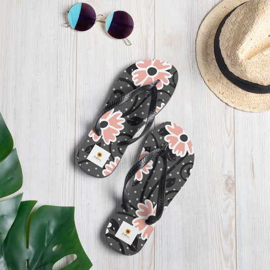 Pink and Black Fowers Flip-Flops