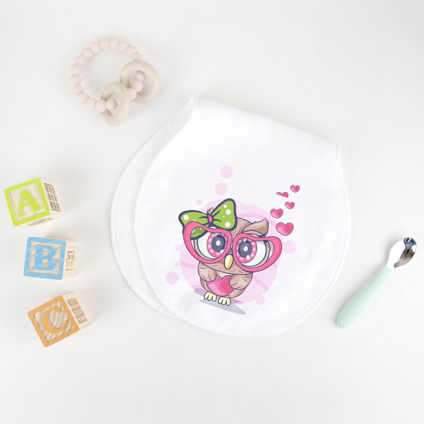 Little Miss Owl with glasses Peanut Burp Cloth