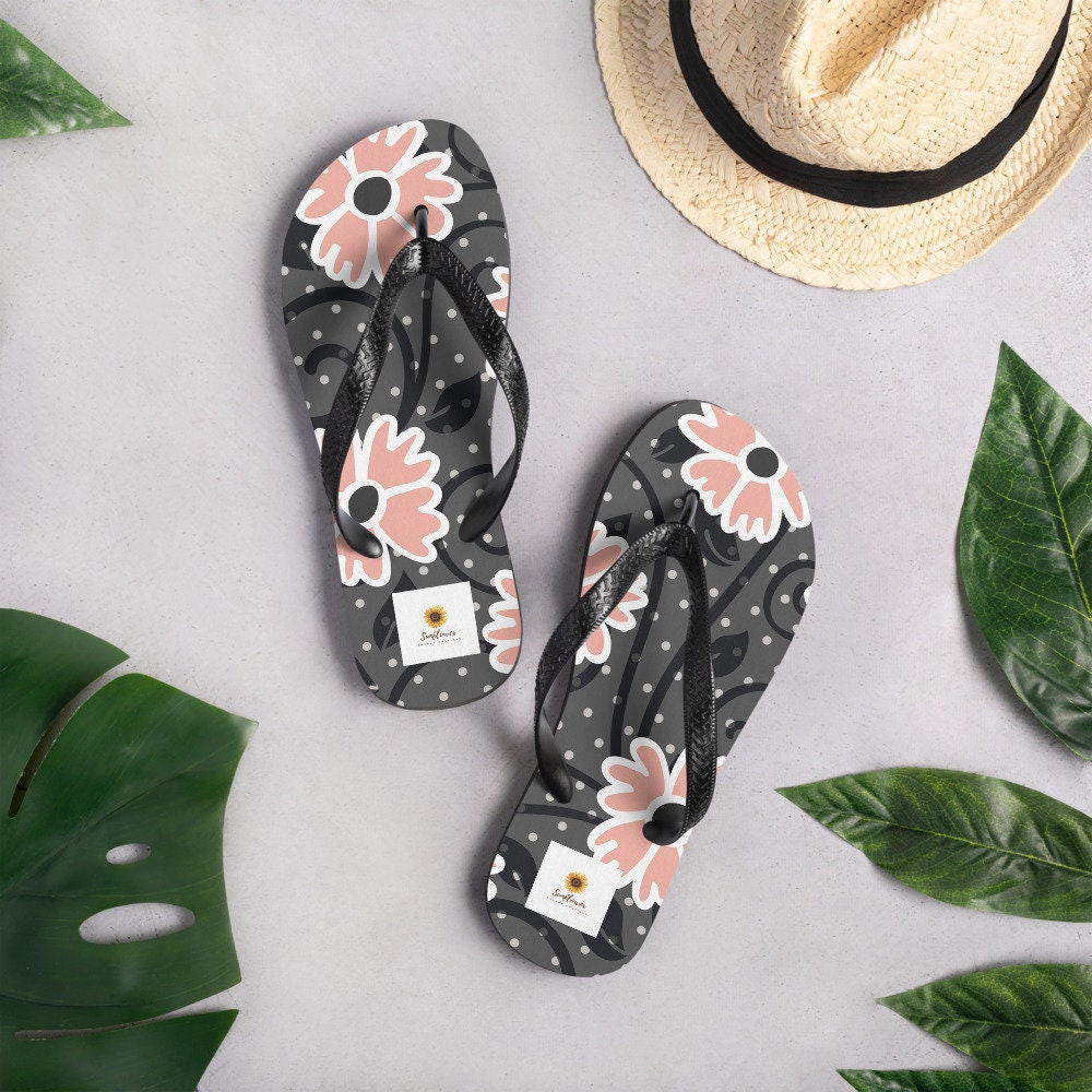 Pink and Black Fowers Flip-Flops