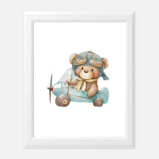 In flight Baby bear and his plane Print 8 x10