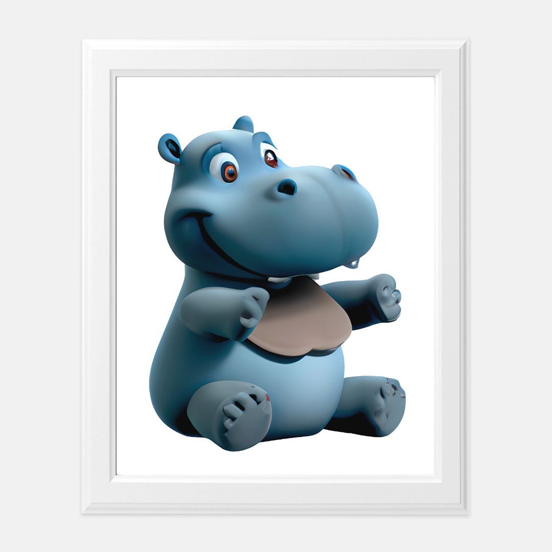 Cartoon Baby Hippo Print 8 x10