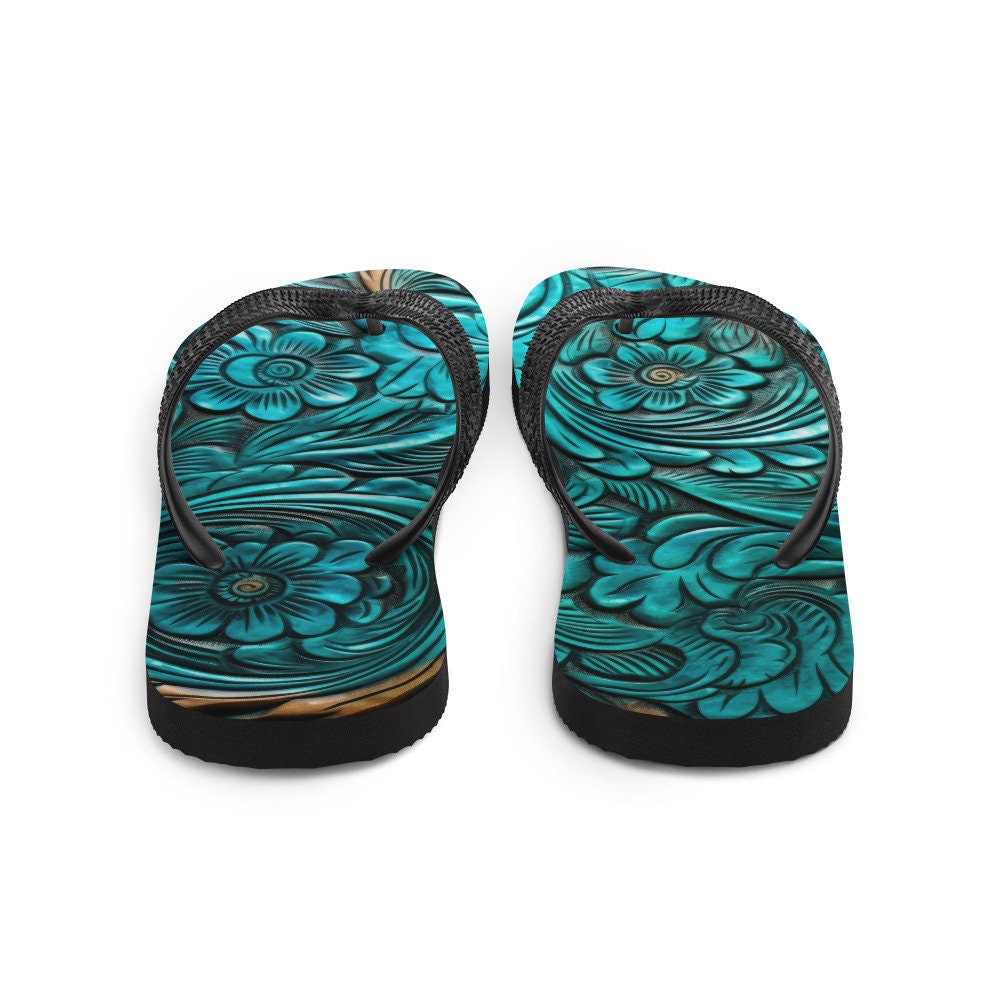 Scrolled leather design blue Flip-Flops