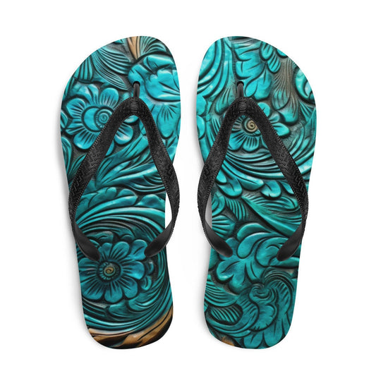 Scrolled leather design blue Flip-Flops