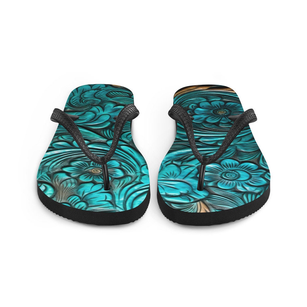 Scrolled leather design blue Flip-Flops