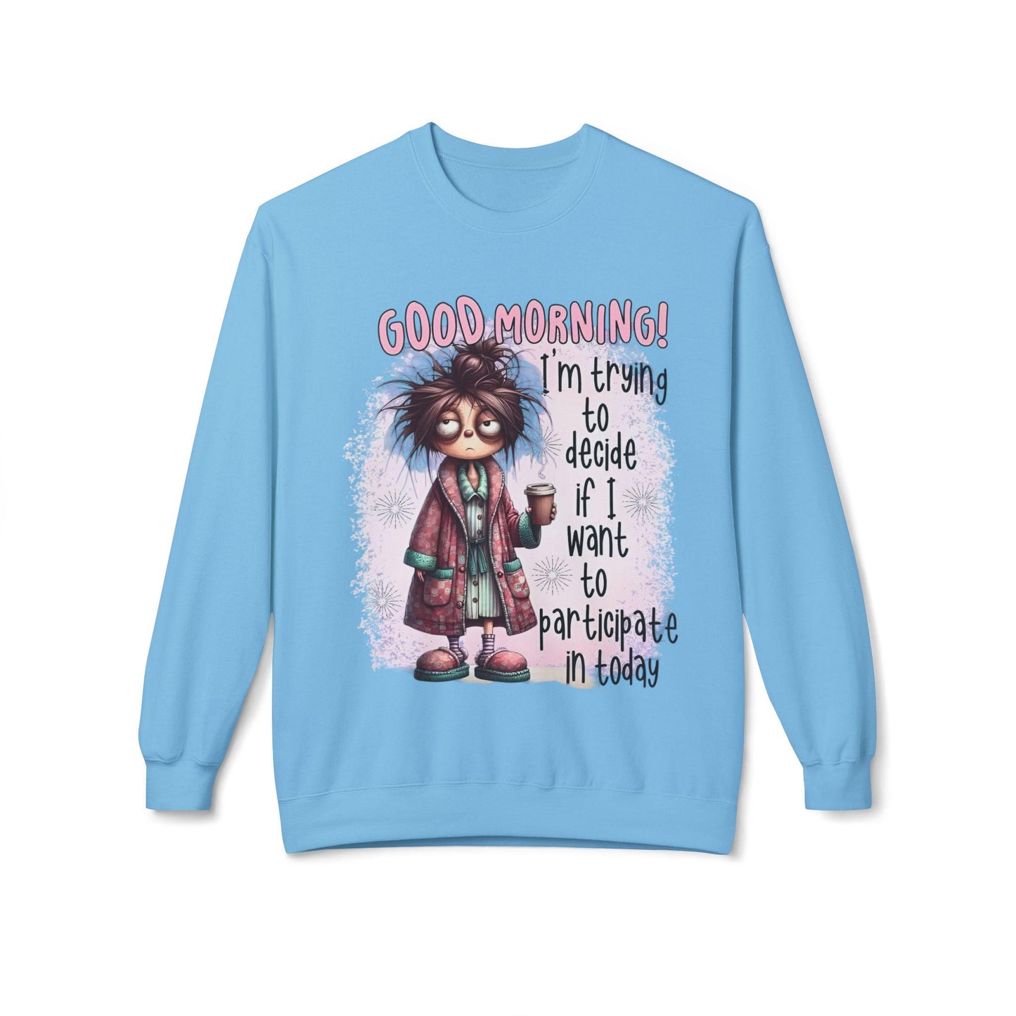 Good Morning Cartoon Sweatshirt - Unisex Fleece Crewneck