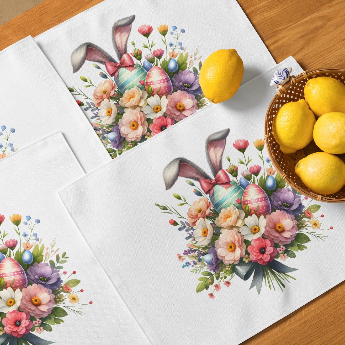 Easter Bouquet Placemat Set: Floral Bunny Table Decor