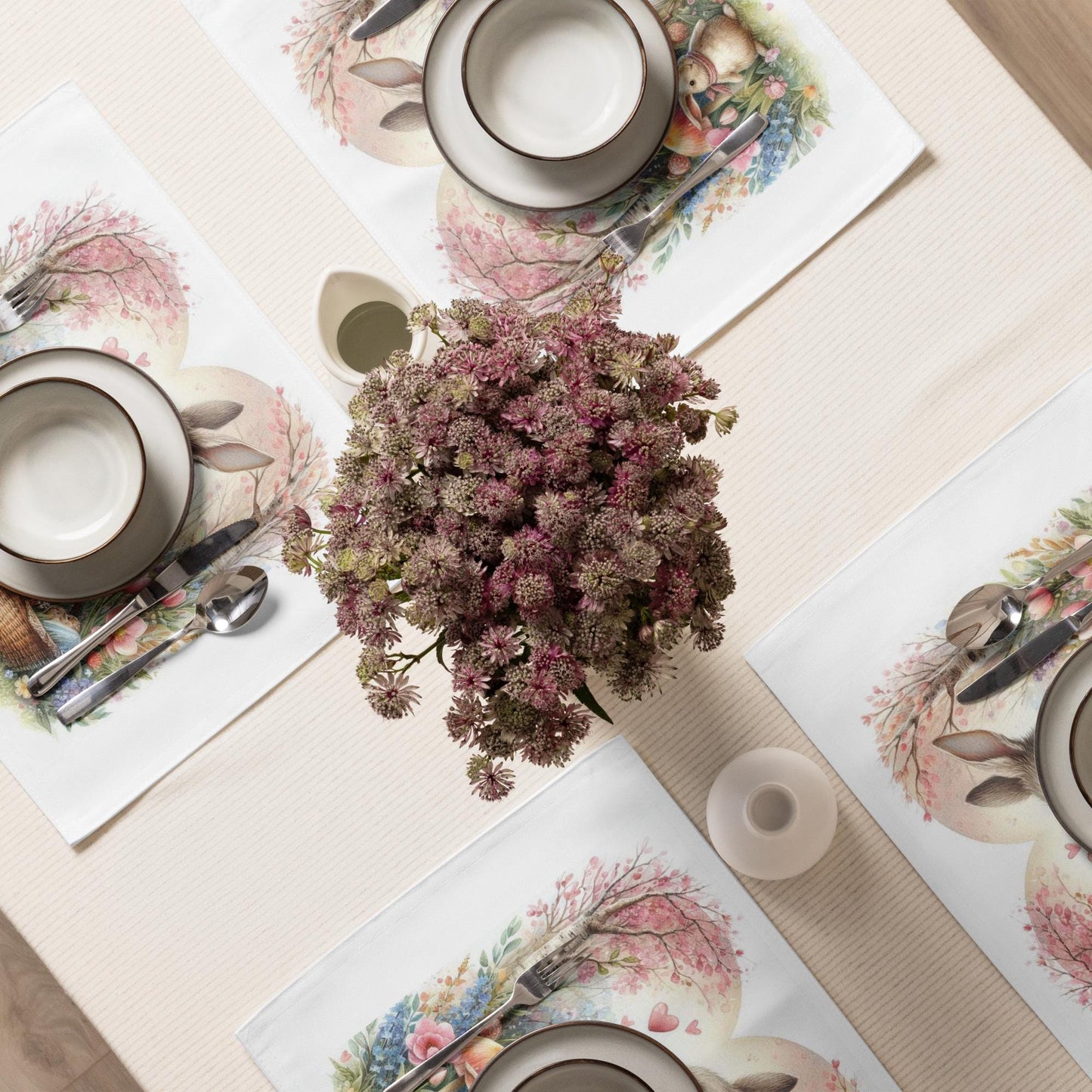 Easter Bunny Placemat Set: Floral Country Table Decor