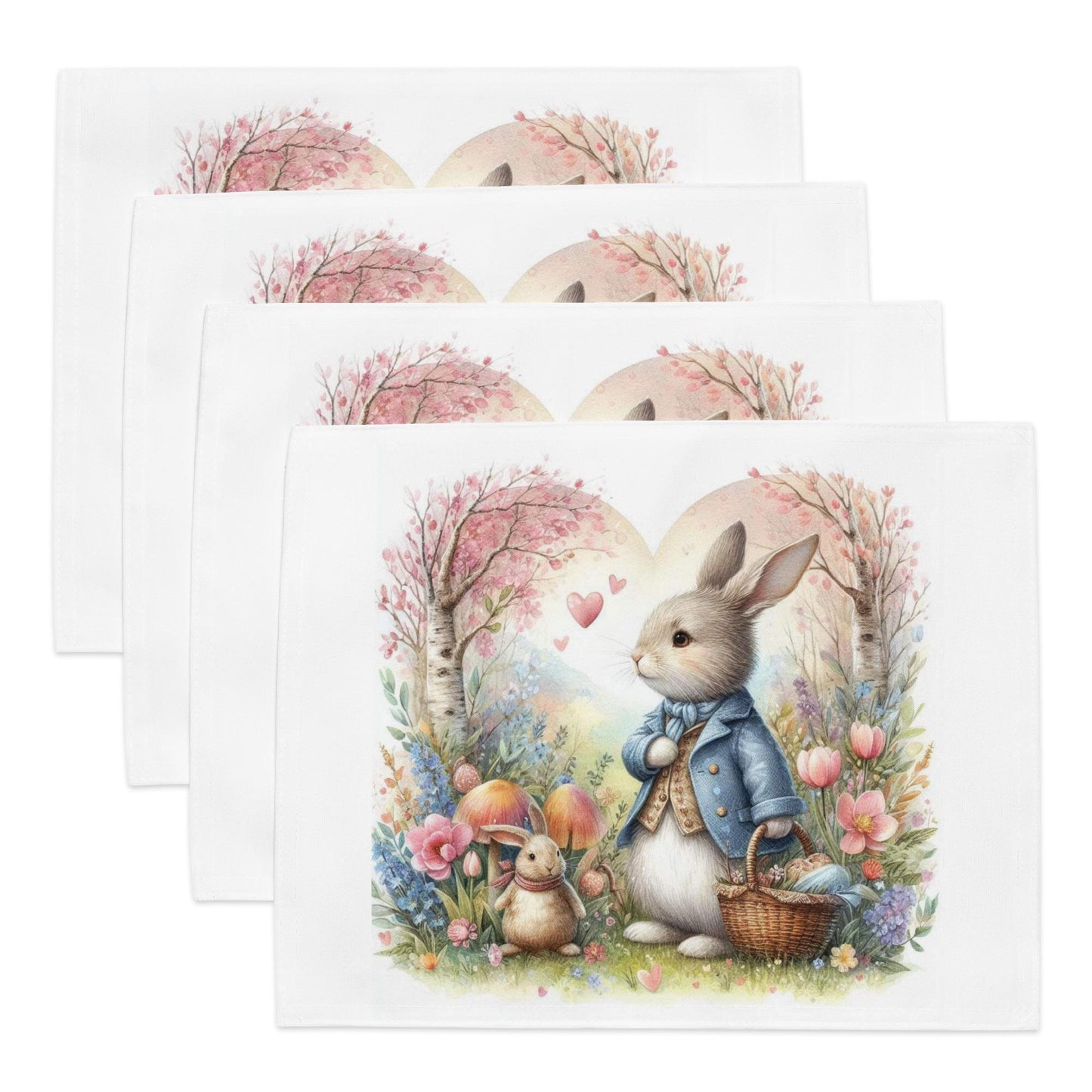 Easter Bunny Placemat Set: Floral Country Table Decor